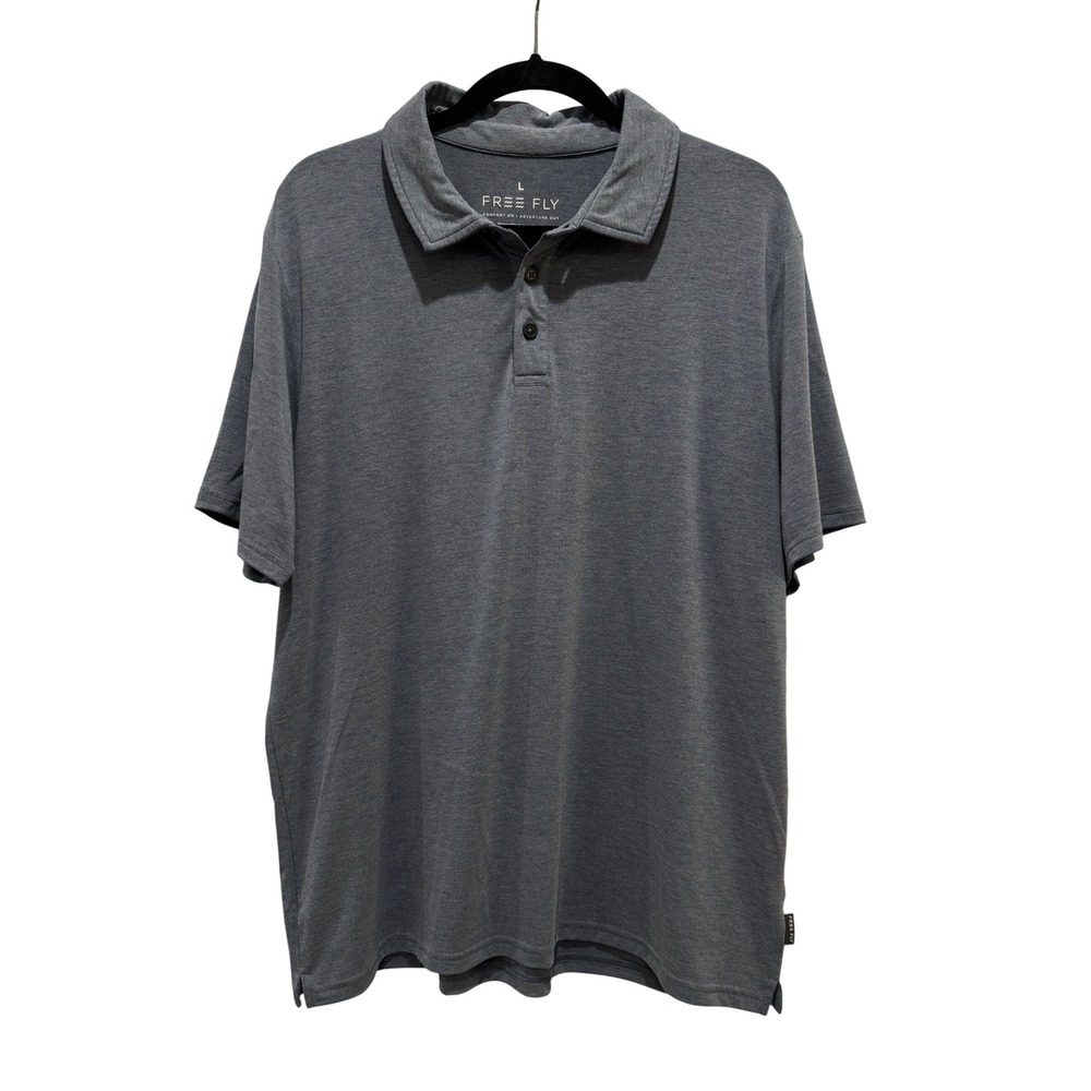 Free Fly Bamboo Heritage Polo Shirt Mens Large Blue Heathered Short Sleeve Sport